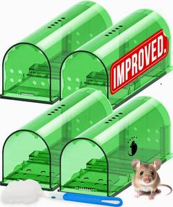 lot 266 image: Motel Mouse Humane Mouse Traps No Kill Live Catch and Release 4 Pack - Reusable, Easy to Use & Clean, No Touch Release, Sensitive Includes Cleaning Brush, Instruction Manual & Video - Mousetrap Indoor - Retail $18