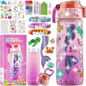 lot 268 image: BOOH Decorate Your Own Water Bottle Kits for Girls, Mermaid Painting Diamond Art & Bracelet Making Kit for Girl, Crafts for Kids Ages 4-8, Birthday Christmas School Gifts (Mermaid) - Retail $13
