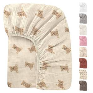 lot 272 image: Organic Crib Sheets Fitted Crib Mattress Sheet 52x28 Inches 100% Muslin Cotton for Baby Girls & Boys, Soft Boho Neutral Toddler Bedding Bed Sheets Fits Well Standard Size Crib Mattress 28x52 Inches - Retail $17