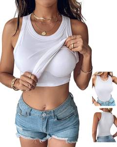 lot 283 image: SEE PHOTOS CHICME Women Built-in Bra Tank Tops Sleeveless Casual Shirts Racerback Ribbed Tank Tops White-L - Retail $20