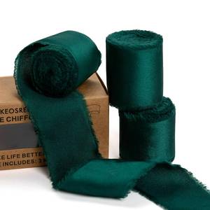 lot 289 image: KEOSREE Dark Green Silk Satin Ribbon,1.5 x 15 Yards (5Yards X 3 Rolls) - Retail $9