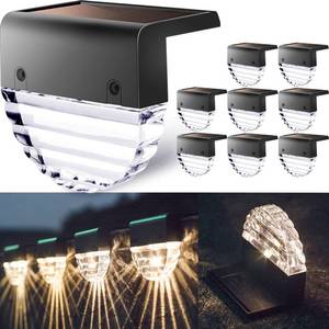 lot 298 image: TIJNN Solar Deck Lights Outdoor, Solar Fence Lights Waterproof Led for Outdoor Stairs, Step, Yard,Patio Decor Illumination - 8 Pack - Retail $50
