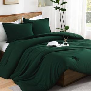 lot 308 image: Andency Dark Emerald Green California King Comforter Set, 3 Pieces Cal King Lightweight Soft Boho Solid Bed Set, Oversized Fluffy Microfiber Bedding Set for Adults - Retail $56