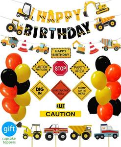 lot 320 image: Construction Birthday Party Supplies Dump Truck Party Decorations Kits Set for Kids Birthday Party 51 pack - Retail $17