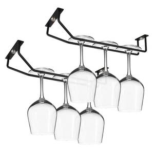 lot 328 image: Yimerlen 10.8 Inch Black Wine Glass Rack, Under Cabinet Wine Glass Holder, Metal Stemware Rack Hanger for Kitchen Storage (2 Pack) - Retail $9