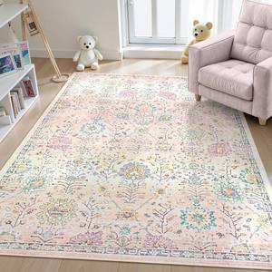 lot 330 image: Lahome Pink Rug for Girls Bedroom 5x7, Soft Washable Floral Area Rug, Boho Non Slip Carpet for Kids Room, Teen Room, Playroom, Nursery, Classroom, Living Room - Retail $57