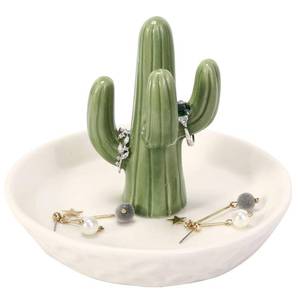 lot 331 image: HOME SMILE Ceramic Cactus Ring Holder with Derorative White Dish for Jewelry,Christmas Birthday Gifts for Women - Retail $16