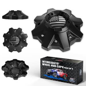 lot 337 image: InTimesAuto 4-Pack Center Caps for Fuel Offroad 1002-53B M-447 8-Lug �� Matte Black, American Flag - Retail $130