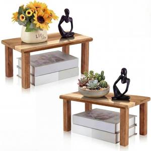 lot 356 image: RattanView 2 Pcs Extra Large 15 Inches 14 Inches Acacia Wooden Riser Wooden Countertop Organizer Display Shelf for Top of Desk Home Office Bathroom Coffee Table Display Stand - Retail $39