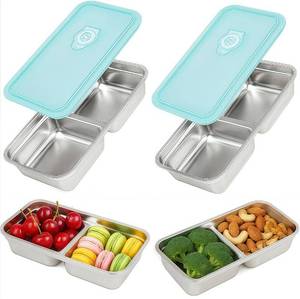 lot 357 image: BSTUR 4Pcs 304 Stainless Steel Bento Boxes, 2 Compartments Portable Food Storage Containers Snack Boxes with Lids, Divided Meal Prep Lunch Box Food Container Dishwasher Safe - Retail $38