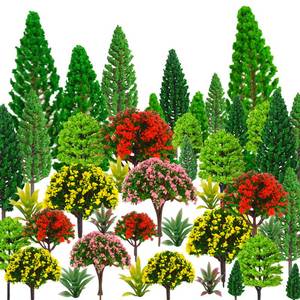 lot 359 image: MOMOONNON 32pcs Model Trees 1.1-5.1inch Mixed Diorama Model Tree Colourful Flower Trees Grass Architecture Mini Trees for Crafts Building Model Railway Scenery Landscape Supplies (Style 01) - Retail $10