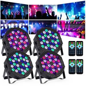 lot 361 image: THREE PACK Stage DJ Par Lights for Party 36 RGB LED Uplighting Stage Light with Sound Activated Remote DMX Control - Uplights Disco Lights for Parties Events Club Dance Stage Lighting - Retail $77
