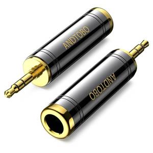 lot 362 image: ANDTOBO 14 to 3.5 mm Stereo Pure Copper Headphone Adapter, 3.5 mm(18) Plug Male to 6.35 mm (14) Jack Female Stereo Adapter for Headphone, Amp Adapter, Black 2-Pack - Retail $9
