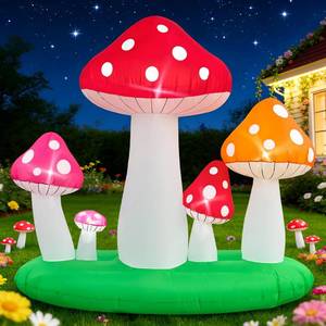 lot 379 image: Spinosaurus 7FT Spring Inflatable Mushroom Easter Inflatables Outdoor Decorations Blow Up Large Mushroom with Led Lights Yard Garden Decor for Outside - Retail $48