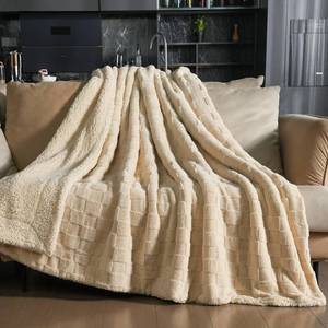 lot 380 image: Pawque Super Soft Cozy Throw Blanket Twin Size for Couch Bed, Fluffy Sherpa Fleece Reversible Thick Warm Fuzzy Blanket for All-Season, 3D Checkered Jacquard Decorative Blankets, Khaki, 60 x 80 - Retail $20