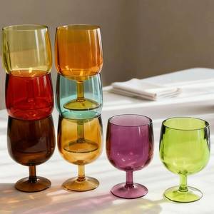 lot 390 image: WowProLiv 8.5 oz Plastic Stem Wine Glasses, Colored Stackable Acrylic Goblets, Reusable Drinking Cup for Kids, BPA-Free, Dishwasher Safe Tumblers for party (Set of 8, Gift Box) - Retail $25