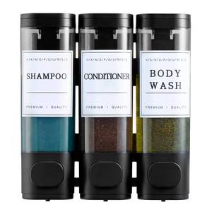 lot 394 image: Shampoo and Conditioner Dispenser,Shower Soap Dispenser 3 Chamber No Drill Wall-Mounted for Bathroom & Hotel Leak-Proof Pumps, for Thick Liquids Like Conditioner - 1050ML High Capacity, Black - Retail $20
