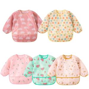 lot 396 image: Hafftnun Long Sleeved Bibs,5 PCS Waterproof Wearable Bibs with Sleeves,Baby Feeding Smock 6-30 Months (5 Pcs Set B) - Retail $15