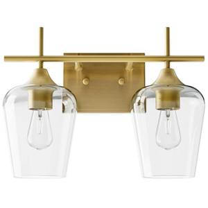 lot 415 image: VONLUCE Bathroom Vanity Light, 2-Light Bathroom Light Fixture Over Mirror, Vanity Light Fixtures with Clear Glass, Modern Wall Sconce for Bathroom Bedroom Hallway Kitchen, Brushed Gold - Retail $50