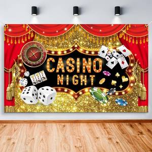 lot 421 image: Ayearparty Casino Night Poker Dice Photography Backdrop Vinyl Las Vegas Gold Glitter Bokeh Photo Background Casino Themed Birthday Party Decorations Banner Photo Booths Studio Props 71 x 43 Inch - Retail $8