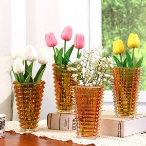 lot 429 image: CLEAR, NOT COLORED MCMCNCUIU Crystal Flower Vase Set of 4, Glass Vases for Centerpieces, Clear Vases for Flowers, Small Vase for Living Room, Bedroom, Kitchen, Office, Wedding - Retail $851