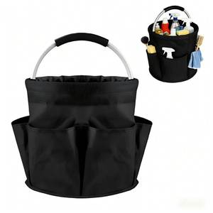 lot 431 image: Aguhus 17L Cleaning Caddy with Handle, Portable Picnic Basket, Apple Picking Basket, Gift Basket, Collapsible Bathroom Storage Baskets for Dorm, Bathroom, Tool, Garden, Cleaning Supplies (Black) - Retail $15