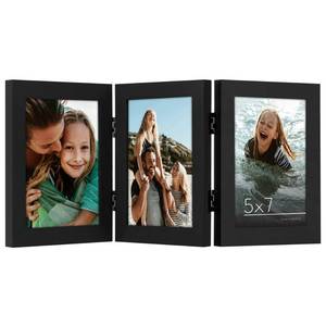 lot 442 image: Americanflat Hinged 3 Picture Frame 5x7 with Shatter-Resistant Glass - Signature Collection - Foldable Picture Frame for Tabletop Display - Black - Retail $15