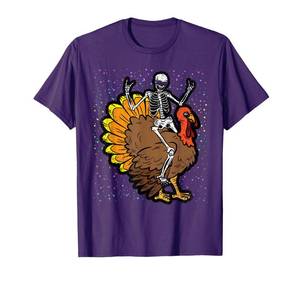 lot 445 image: GREY,5XL Skeleton Riding Turkey Thanksgiving Day Funny Fall Autumn T-Shirt - Retail $20
