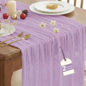 lot 446 image: IVAPUPU 2 Pcs Cheesecloth Table Runner - 10ft Lilac Purple Lavender Summer Boho Gauze Cheese Cloth Table Runners for Baby Shower Decorations Wedding Party Garden Decor - Retail $10