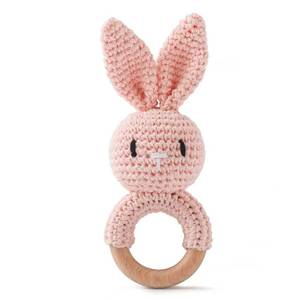 lot 447 image: Moyii Natural Wooden Baby Rattle - Organic Crochet Bunny Teether Ring - Montessori Sensory Grasping Toy for Infants 0-12 Months, BPA-Free Handmade Newborn Shower Gift - Retail $22