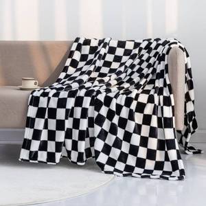 lot 448 image: LOMAO Throw Blankets Flannel Blanket with Checkerboard Grid Pattern Soft Throw Blanket for Couch, Bed, Sofa Luxurious Warm and Cozy for All Seasons (Black, 50x60) - Retail $10