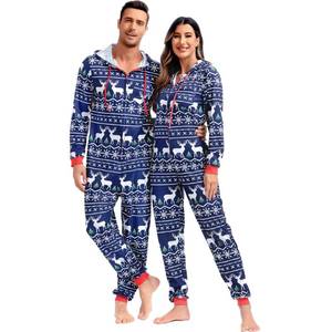 lot 452 image: RWMED, NOT BLUE ONE PIECE XL mens Parlsdy Christmas Onesies Adult Christmas Pajamas One Piece Holiday Pajamas for Women Men Onesie Costume Hooded Jumpsuits 6715Red-XL