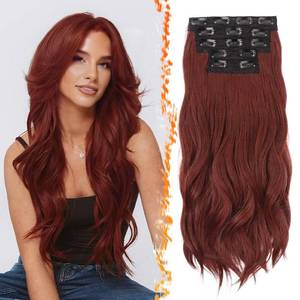 lot 458 image: BARSDAR 20 Inch Synthetic Soft Wavy Dark Auburn Red Clip in Hair Extensions - Retail $20