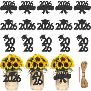 lot 460 image: Tifeson 24Pcs Glitter 2026 Graduation Cutouts, Grad Cap Cutouts Tags Class of 2026 Graduation Table Centerpieces for Vase Mason Jar Grad Party Favors - Retail $8