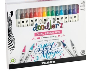 lot 469 image: Zebra Doodlerz Dual Brush Pens 18Pkg-Assorted - Retail $37