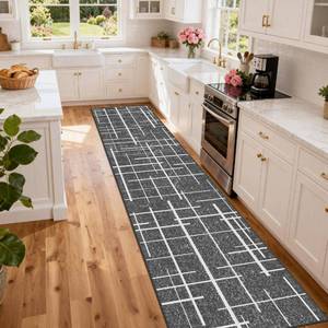 lot 485 image: TTelephant Non Slip Hallway Runner Rug 2.6x12, Modern Distressed Stripe, Washable Extra Long Rug, Woven Thin Low Pile Carpet Runners for Hallway 12ft Entryway, Kitchen, Walkway- Gray - Retail $42