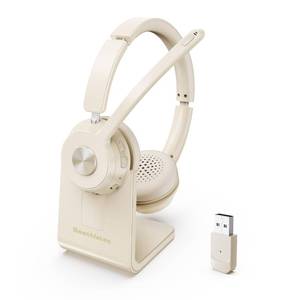 lot 487 image: Soothielec Wireless Headset with Mic for Work, Bluetooth Headset with Noise Cancelling Microphone, Headphones with Mic Mute & USB Dongle for PCComputerLaptopCell PhonesRemote WorkCall Center - Retail $70