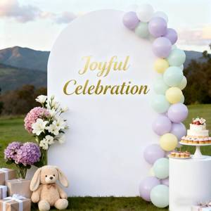 lot 497 image: White Arch Backdrop Cover 7.2FT Fitted Polyester Arch Covers Stretchy Backdrop for Wedding Birthday Party Decoration Baby Shower Banquet Ceremony - Retail $17