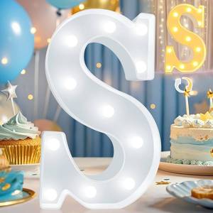 lot 503 image: Pooqla LED Marquee Letter Lights, Warm White and Cool White Decorative Lighted Letters, Light Up Alphabet Letters for Boys Girls, Party, Wedding, Bar, Night Light, Birthday Decoration, Letter S - Retail $14