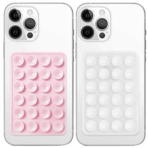 lot 504 image: Anteel 2 Pack Silicone Suction Phone Case Mount, Non Slip Sticky Grip, Silicon Adhesive Suction Cup Mount, Strong Grip Holder for Selfies and Videos (LightPink&Translucent) - Retail $6