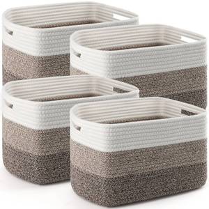 lot 514 image: 4 Pack Storage Baskets for Organizing, 11Lx9Wx8H Woven Baskets for Storage Toys, Towels, Books, and Clothes, Cotton Rope Basket for Shelves with Handle - Retail $30