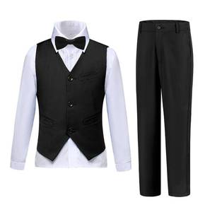 lot 517 image: Boys Suits Set 4 Pieces Formal Ring Bearer Suit Tuxedo Vest Pants Bowtie for Wedding Party Prom Black Size 6 - Retail $33