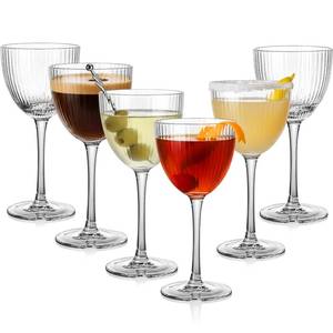 lot 520 image: Physkoa Nick and Nora Cocktail Glasses Set of 6-5 oz 100% Lead-Free Crystal Ribbed Martini Glasses for Manhattan, Cosmopolitan, Espresso - Retail $37