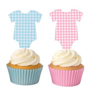 lot 525 image: ALISSAR 36 Pcs Blue & Pink Gingham Cupcake Toppers - Gender Reveal Decorations, Baby Shower Cake Topper for Boys & Girls, Diaper Cake Decor, Gender Reveal Party Supplies - Retail $8