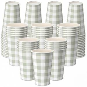 lot 526 image: Tioncy 45 Pcs Green Gingham Paper Cups 12 oz Disposable Paper Coffee Cups for Tea Party, Coffee,Drinking, Water, Juice, Expresso, Hot and Cold Drink, Cocoa, Green Gingham Party Supplies Decoration - Retail $19