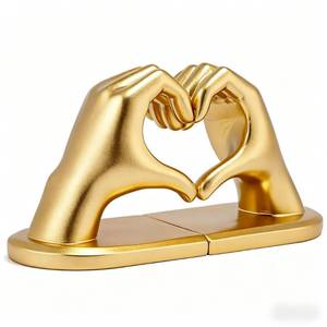 lot 528 image: 2Pcs Gold Heart Hands Book Ends, Non-Slip Heavy Duty Bookends for Shelves - Retail $20
