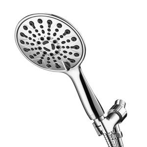 lot 530 image: PRE OWNED Couradric Handheld Shower Head, 6 Chrome Face 6 Spray Setting Shower Head with High Pressure, Brass Swivel Ball Mount and Extra Long Flexible Stainless Steel Hose - Retail $27