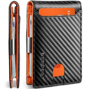lot 535 image: RUNBOX Slim Wallets for Men - Leather Money Clip Mens Wallet - RFID Blocking Front Pocket Bifold Wallet - Thin Credit Card Holder with Gift Box - Retail $15