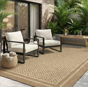 lot 546 image: MontVoo-Outdoor Rug-Patio Rug 5x7 Polypropylene Indoor Outdoor Rugs Outdoor Carpet for Patio Deck Balcony Porch, Textured Weave, Durable for High Traffic, Fade-Resistant, Boho Farmhouse Neutral Brown - Retail $70