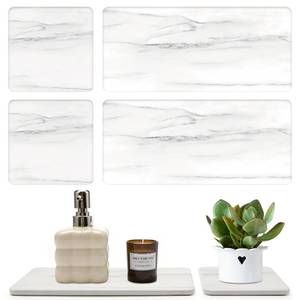 lot 558 image: Set of 4 Water Absorbing Stone Drying Tray for Bathroom Sink Kitchen Hand Soap Coaster Diatomite Toothbrush Holder Quick Dry Marble Bathroom Vanity Trays Diatomaceous Earth Dish Kitchen Counter Tray - Retail $16